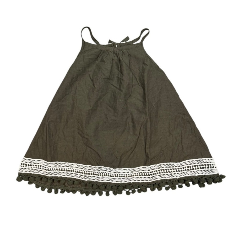 Tommy Bahama Girls Green Sleeveless A-Line Mini Pom Pom Hem Dress Size 24 M
